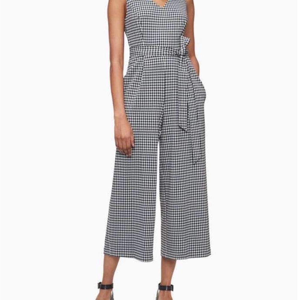 Calvin Klein Black & White Gingham V-Neck Wide-Leg Jumpsuit
